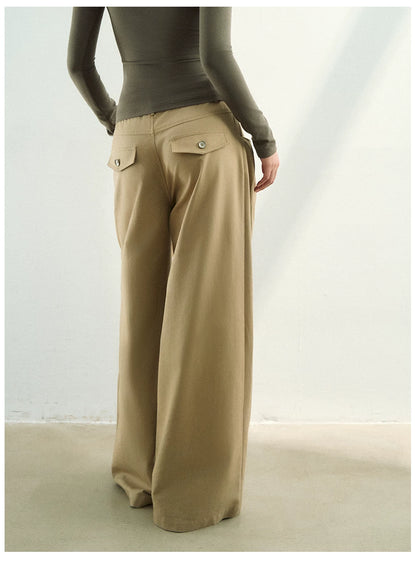 High-Waisted Relaxed Pleated Straight Pants