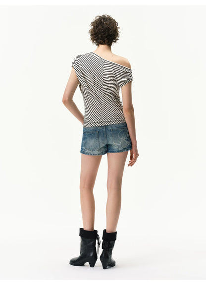 Asymmetrical Draped Lyocell-Wool T-Shirt