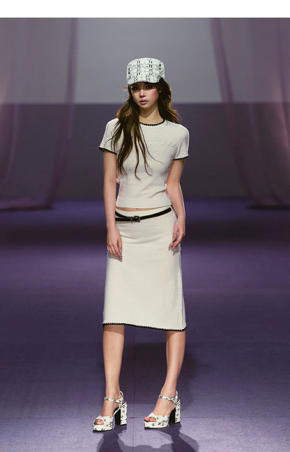 Soft Wool Blend Fitted Tee &amp; A-Line Skirt Set