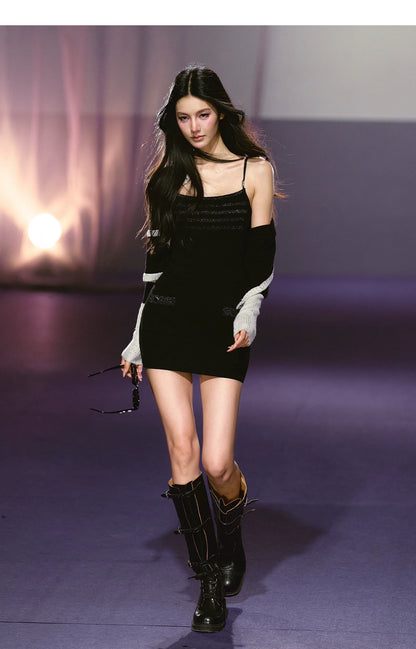 Luminous Sheer Knit Strappy Bodycon Dress