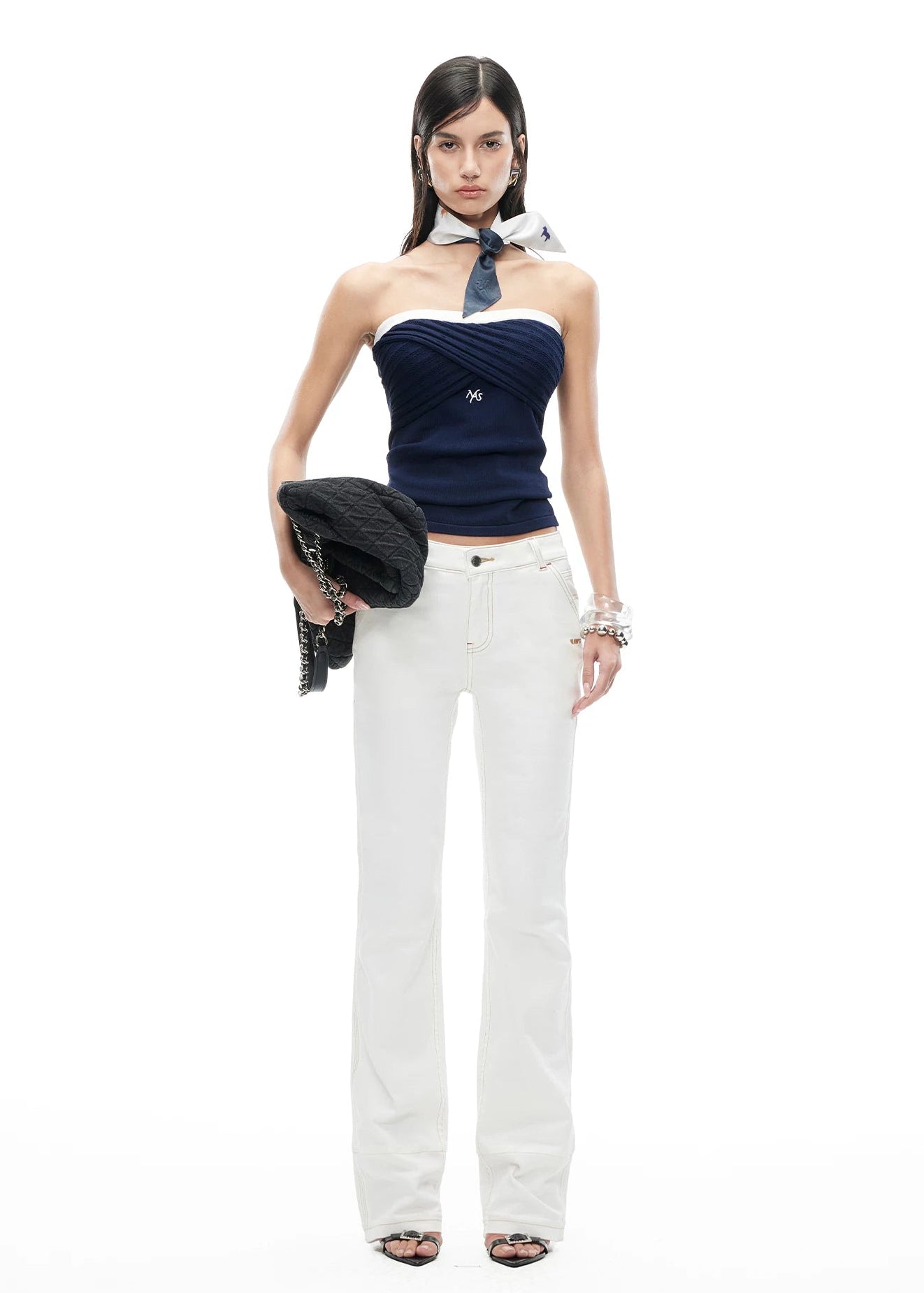 Lace Knit Camisole with Color-Blocked Trim