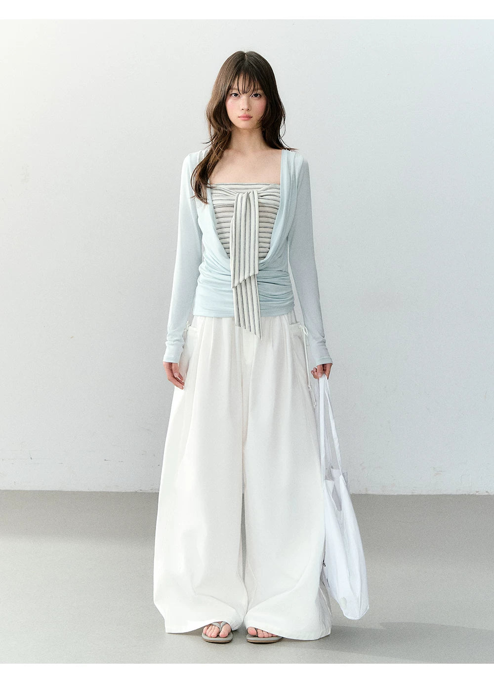 Lyocell Draped Neck Two-Piece Top Set