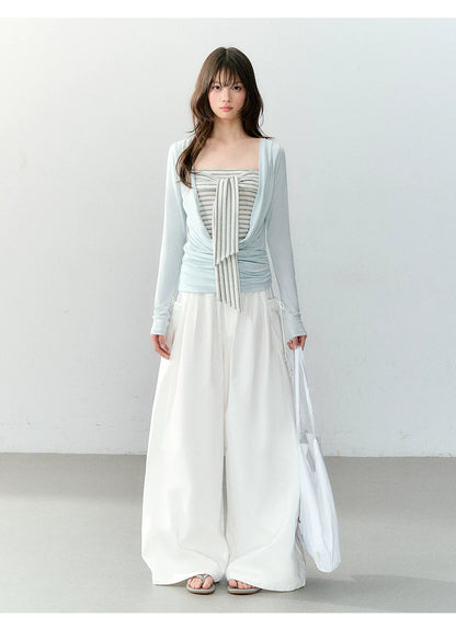 Lyocell Draped Neck Two-Piece Top Set