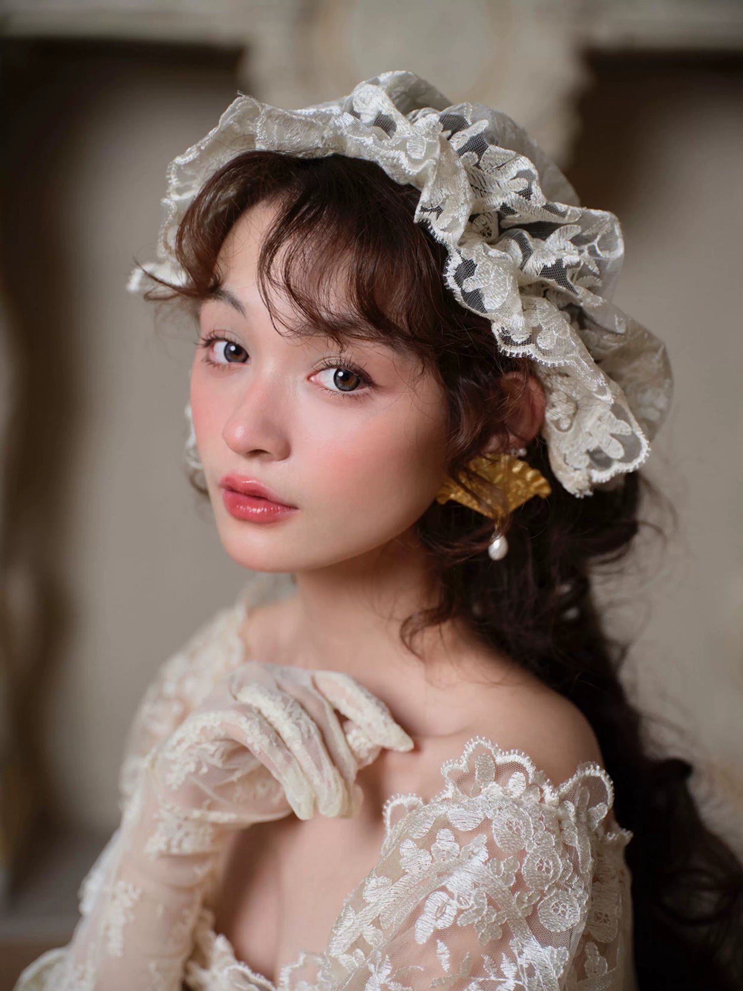 Candlelit Tears Antique Lace Corset Wedding Dress