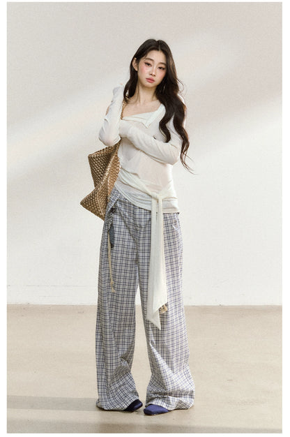 Relaxed Plaid Cotton Wide-Leg Trousers