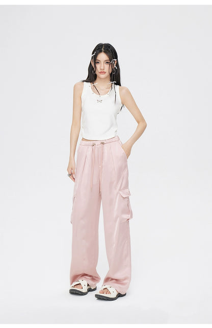 Pink &amp; White Silk Wide-Leg Pants