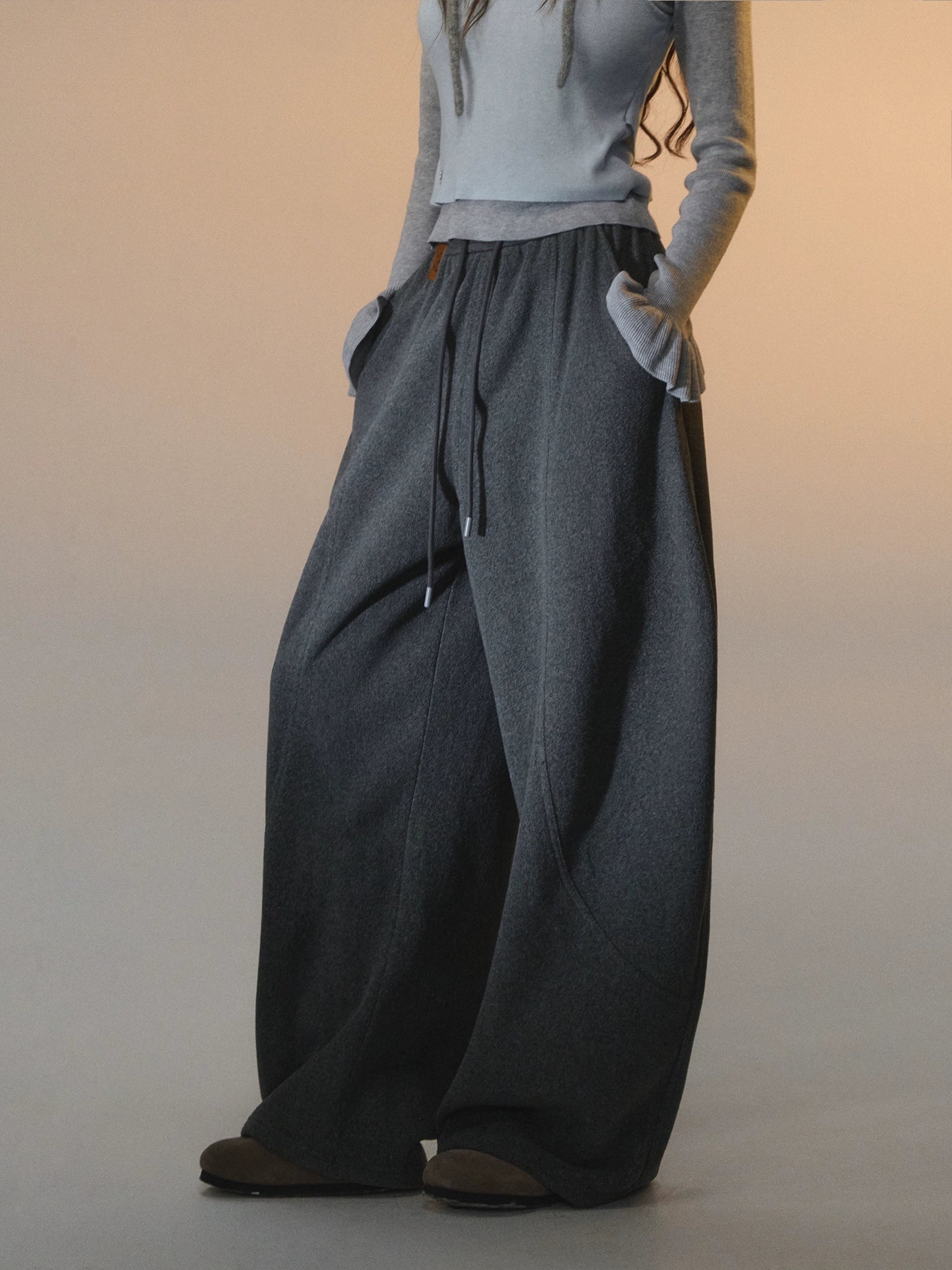 Fleece Curved-Leg Relaxed Pants