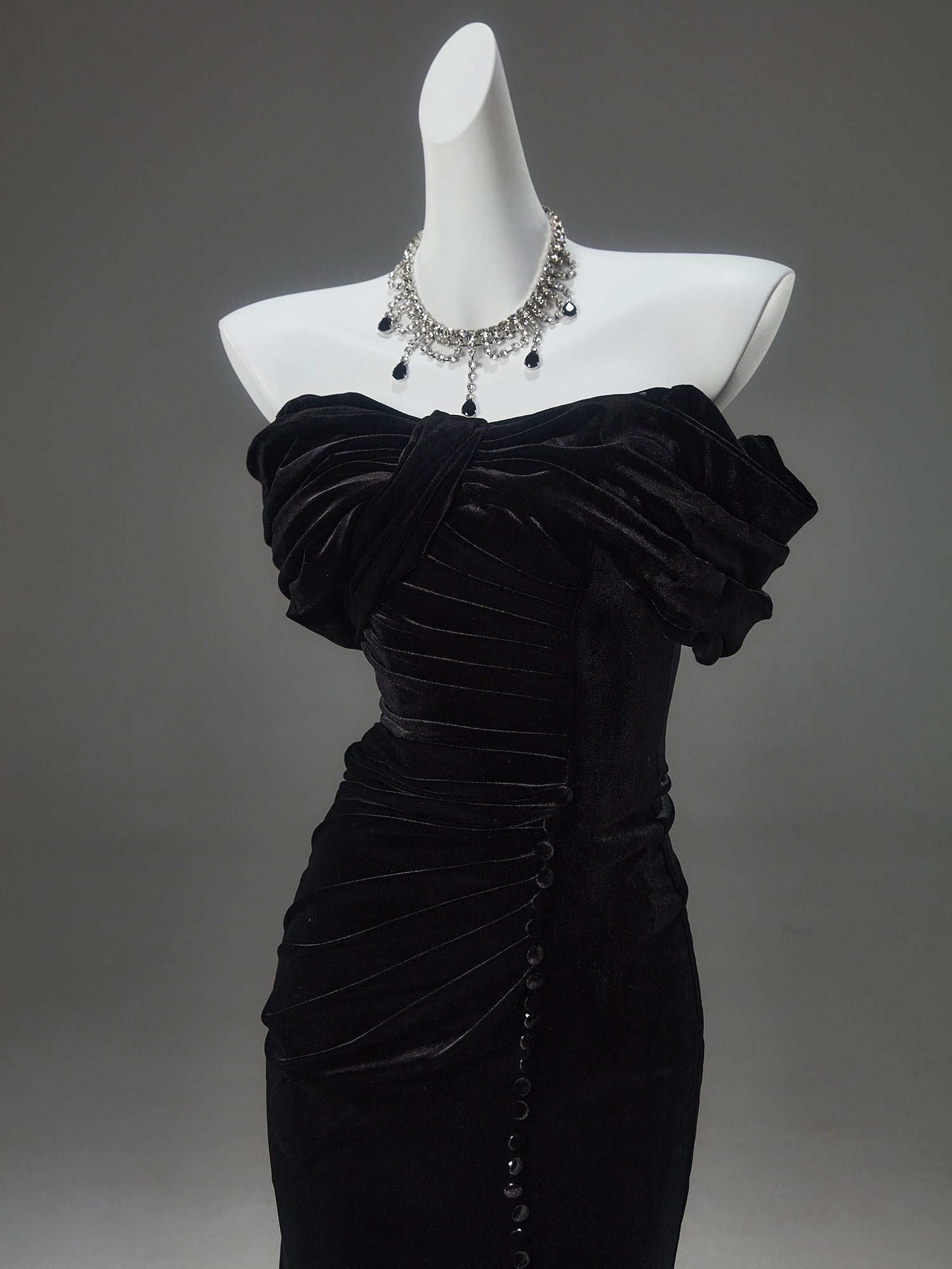 ROLA Noir Sculpted Velvet Couture Gown