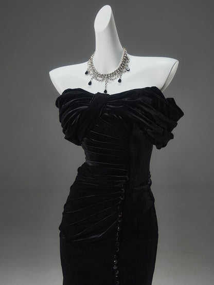 ROLA Noir Sculpted Velvet Couture Gown