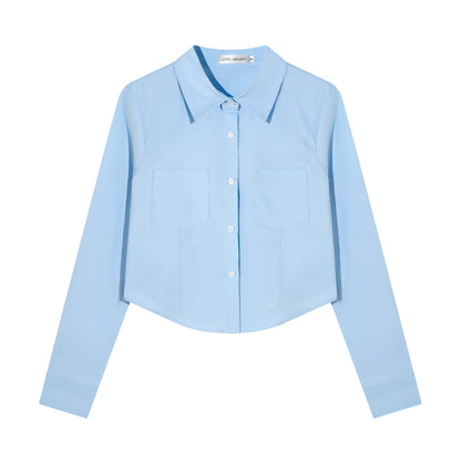 Turn-Down Collar Embroidered Cropped Shirt