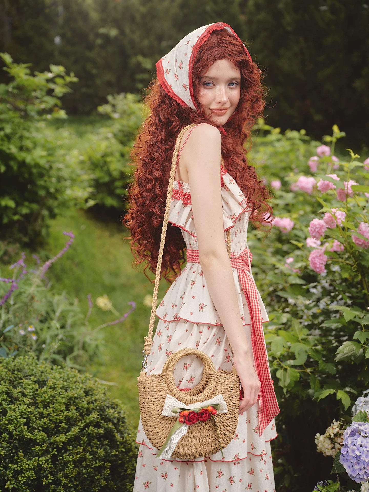 French Pastoral Floral Tiered Maxi Dress