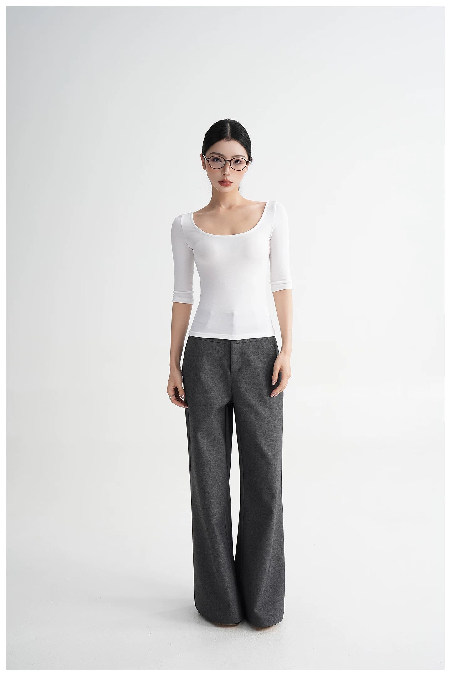 Lyocell Open-Back Fitted Mid-Sleeve T-Shirt