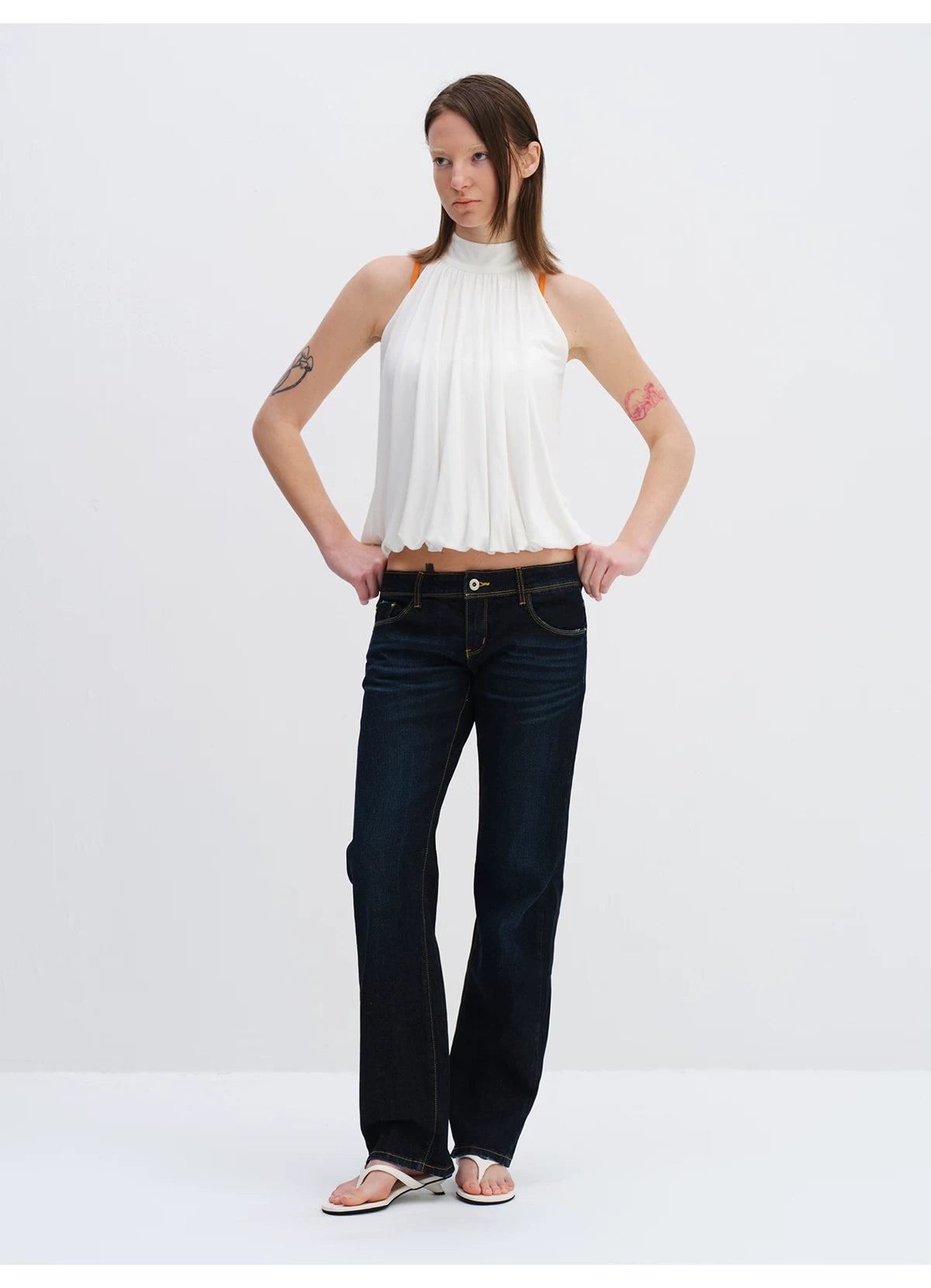 Lyocell Bubble Hem Halter Neck Blouse