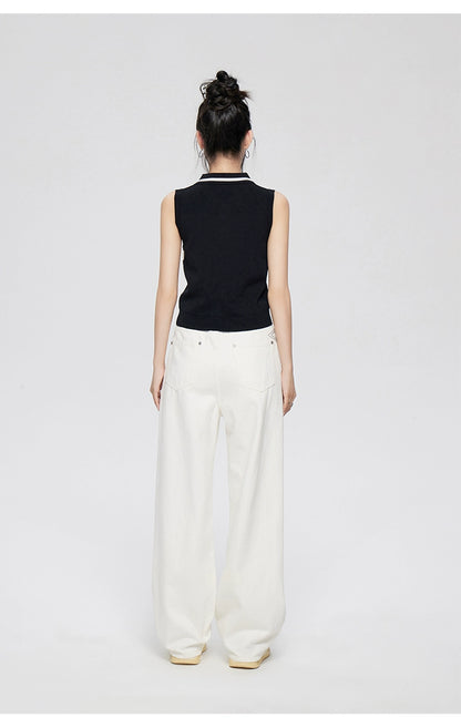 White &amp; Black Polo Neck Ice Silk Knitted Vest