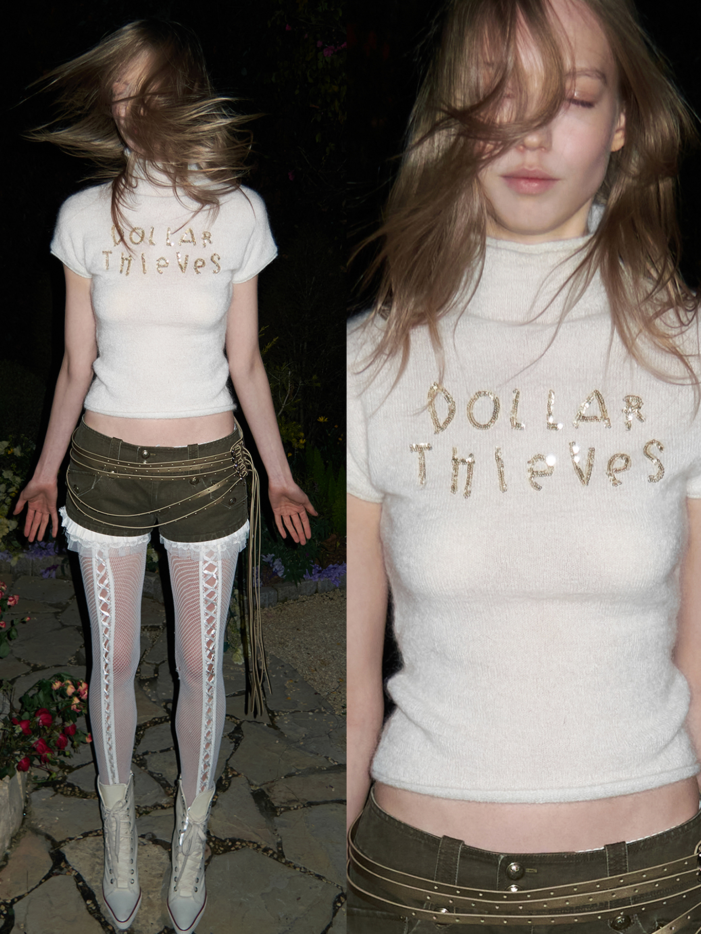 Sequin-Embroidered Mock-Neck Knit Turtleneck