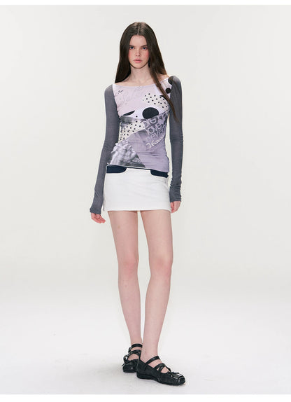 Color-Block Long-Sleeve Graphic T-Shirt