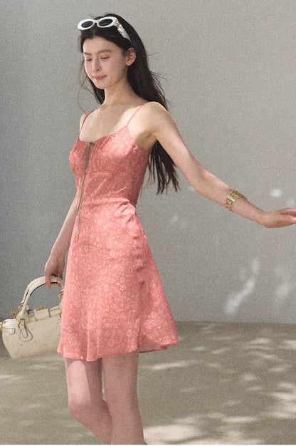 Bohemian Floral Print Waist-Cinched Sleeveless Slip Dress