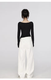 Black & White Star Printed Wide-Leg Jeans - CHINASQUAD