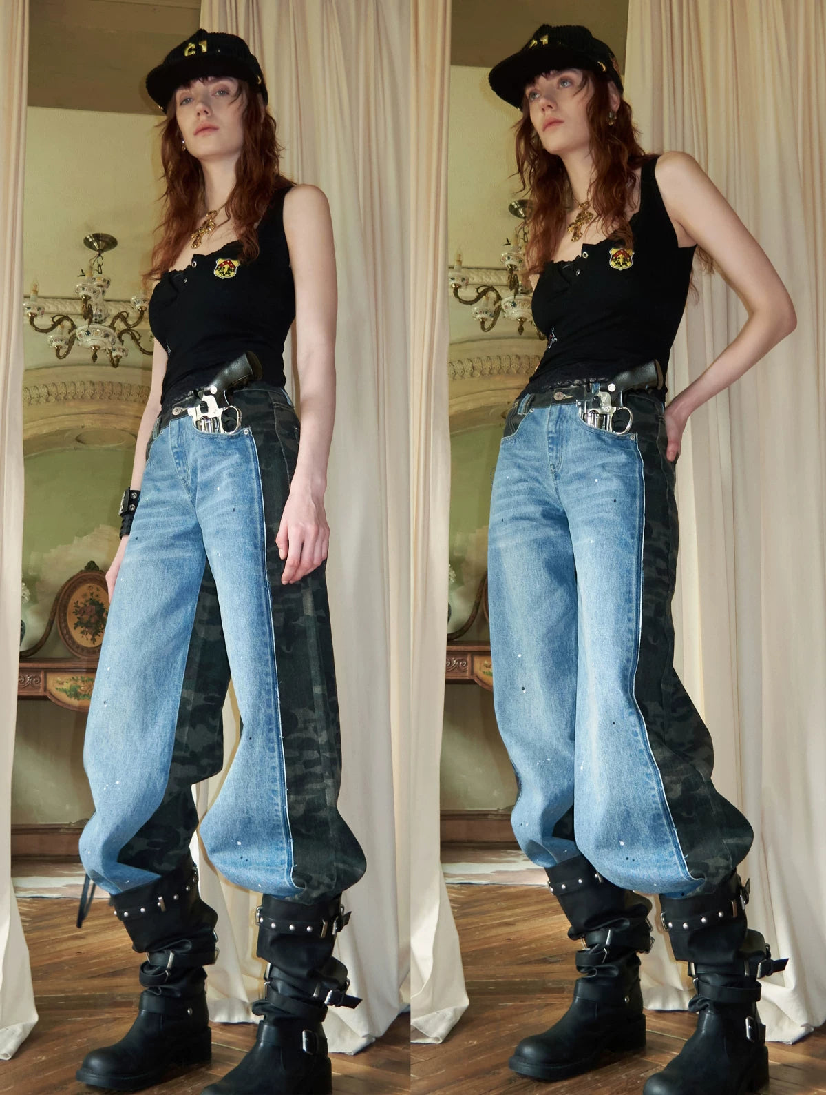 Layered Lace Patch Slim Knit Tank