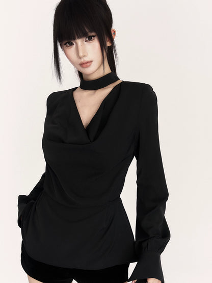 Cowl-Neck Waist-Cinching Shirt