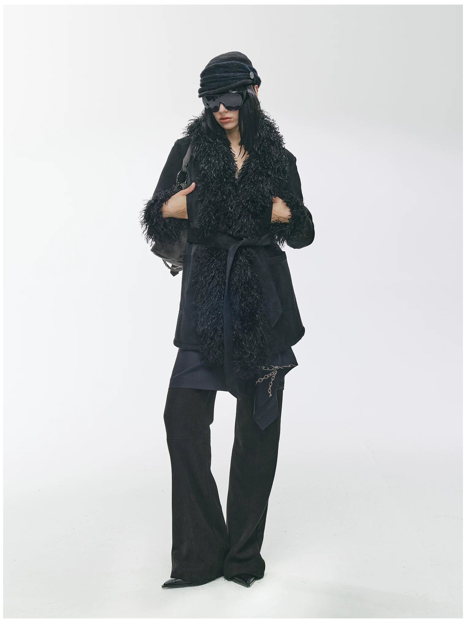 Shearling-Style Mid-Length Belted Duffle Coat