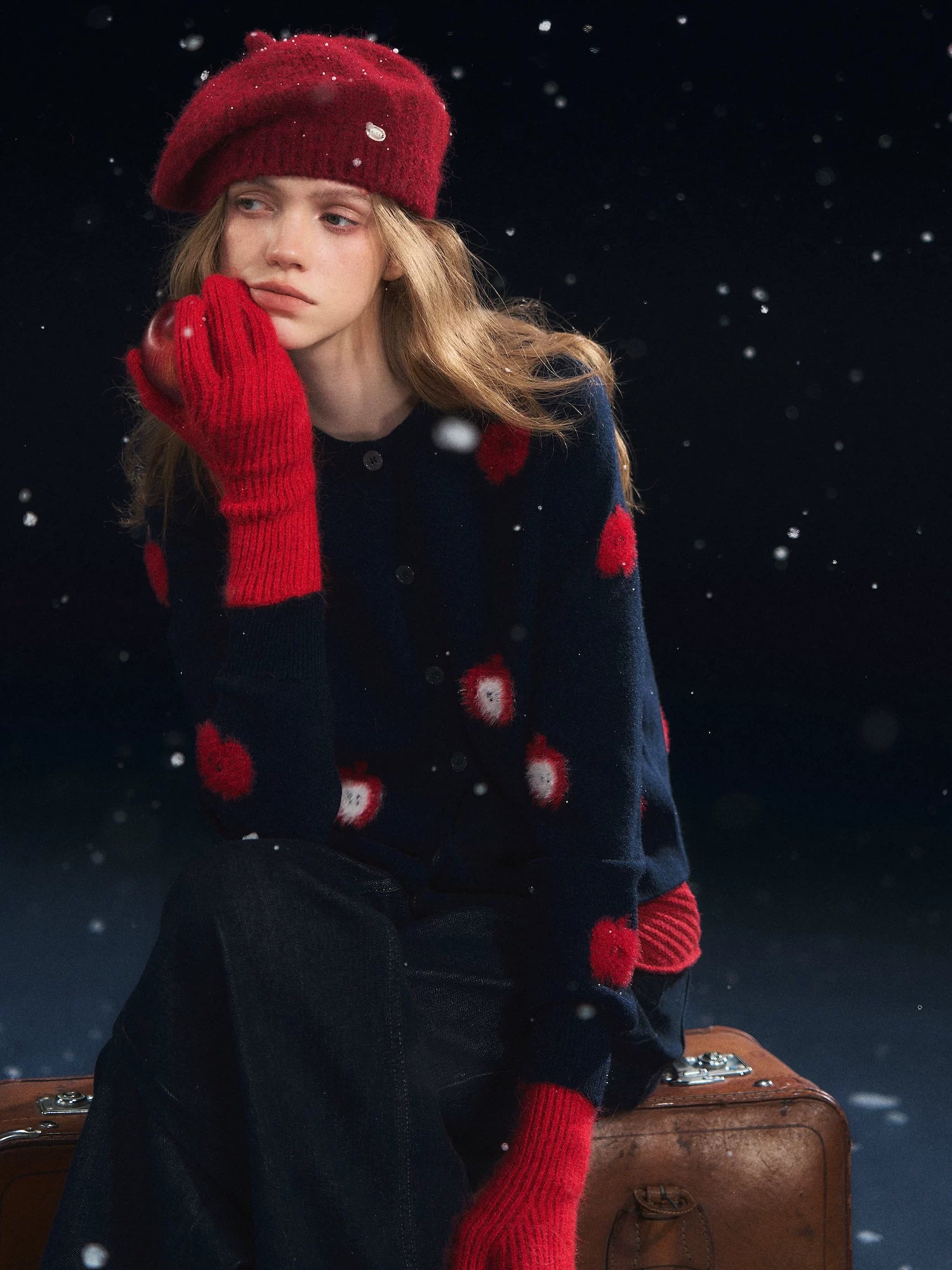 Plush Apple Jacquard Knit Cardigan