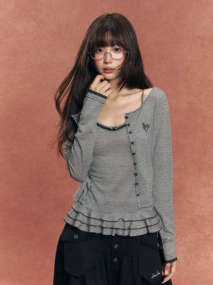 Lyocell Knit Cardigan Lace-Trim Camisole Set