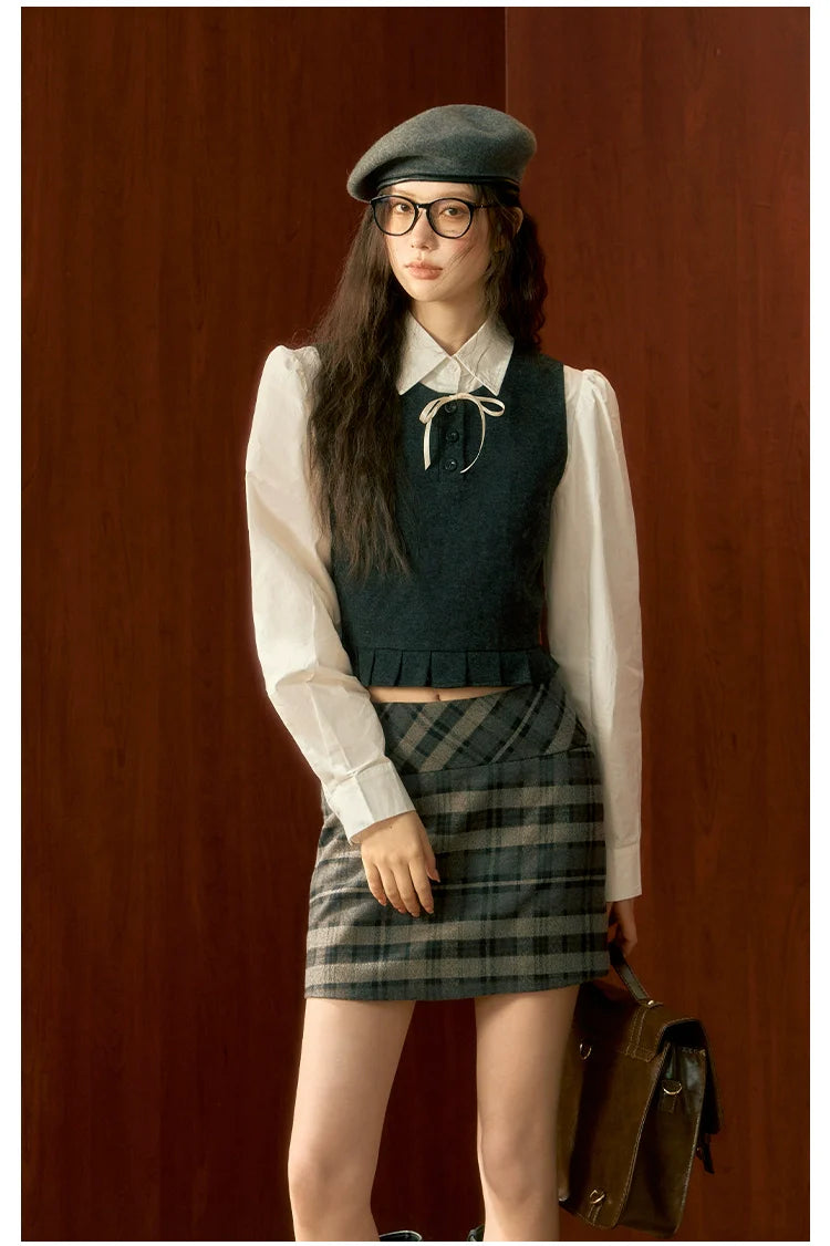 High-Waisted Plaid A-line Skirt - CHINASQUAD