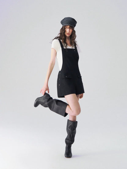 Linen Blend Utility Suspender Shorts