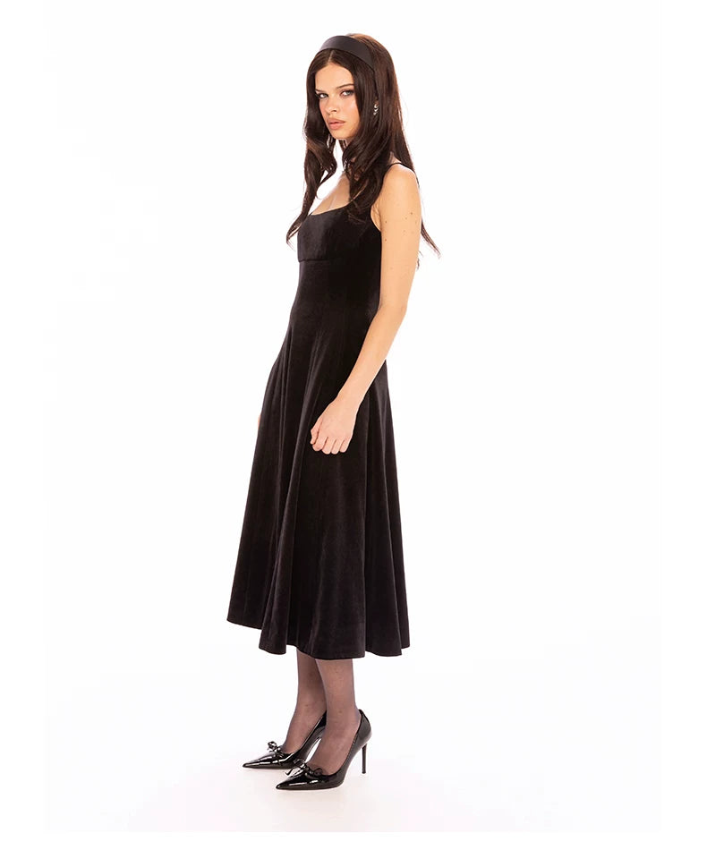 Velvet Strap Fit-and-Flare Mini Dress