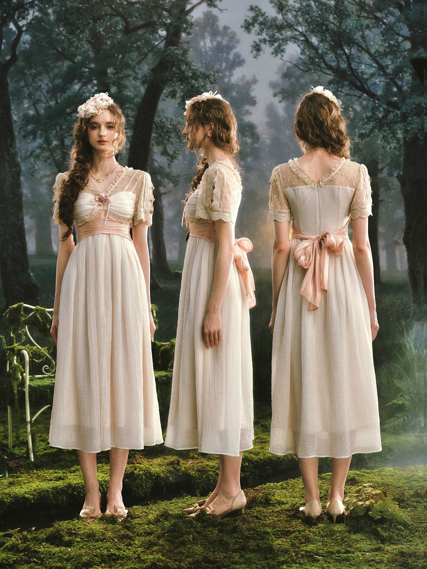 Empire Reverie Textured V-Neck Dress