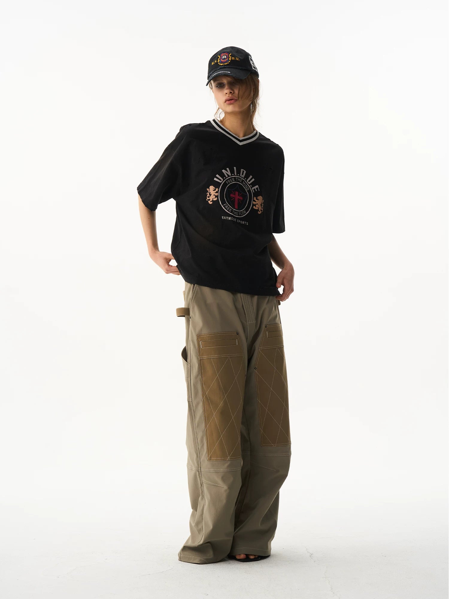 Washed Two-Tone Sport V-Neck Tee
