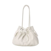 Pebbled Leather Drawstring Cloud Shoulder Bag ECODAY