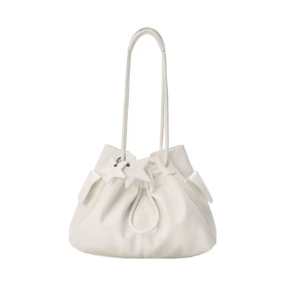 Pebbled Leather Drawstring Cloud Shoulder Bag ECODAY