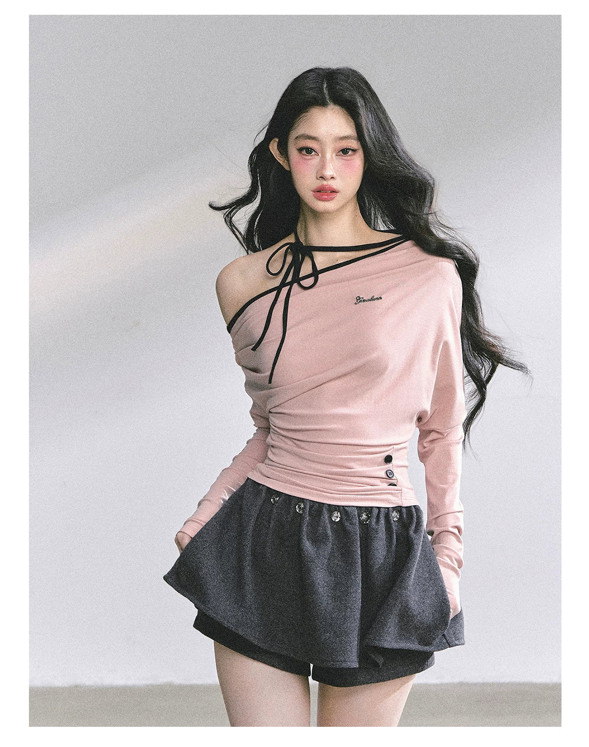 Off-Shoulder Halter Long-Sleeve T-Shirt