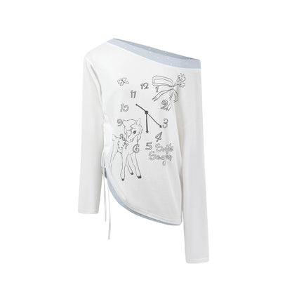Clock Print Polka Dot Relaxed Long Sleeve blouse