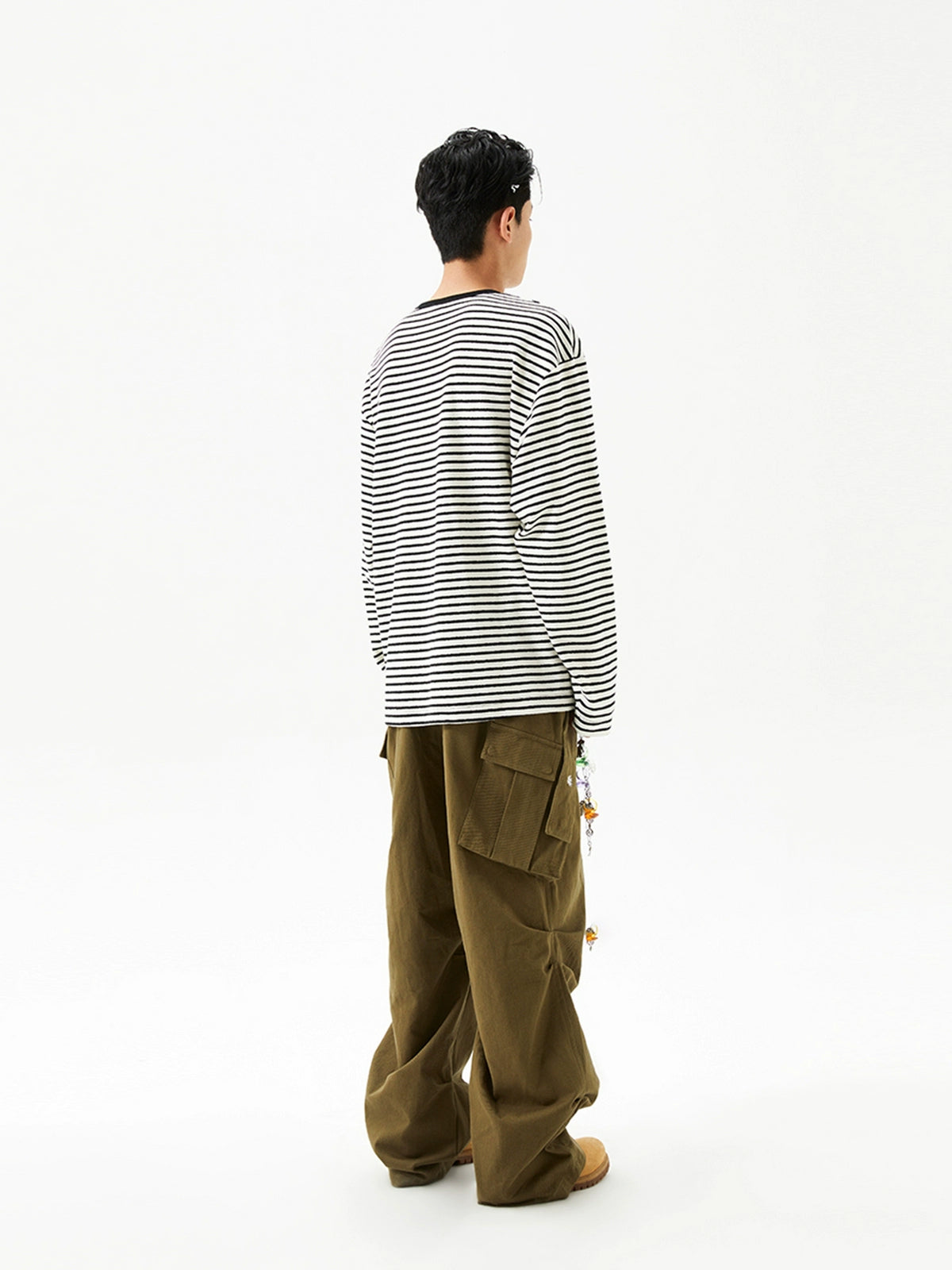 Printed Loose Striped Terry Long-Sleeve T-Shirt