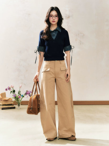 Two-Tone Flared Wide-Leg Pants