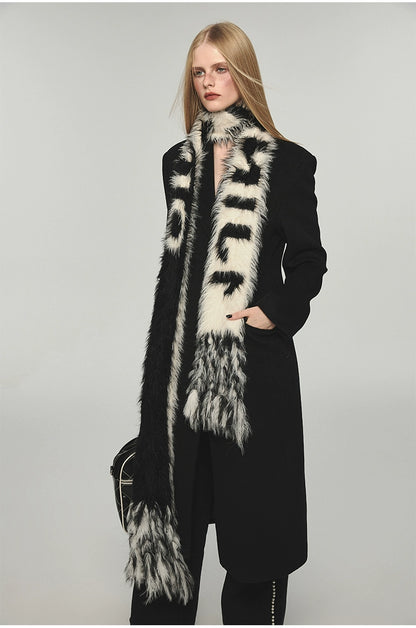 Letter Tassel Mink Fur Embossed Scarf - CHINASQUAD