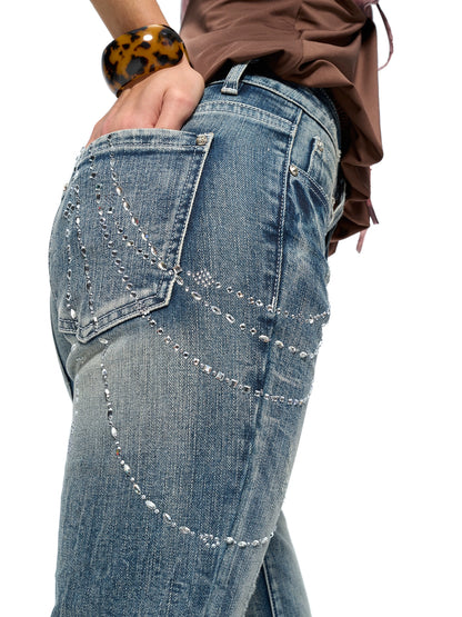 Washed Blue Bootcut Stretch Denim Jeans