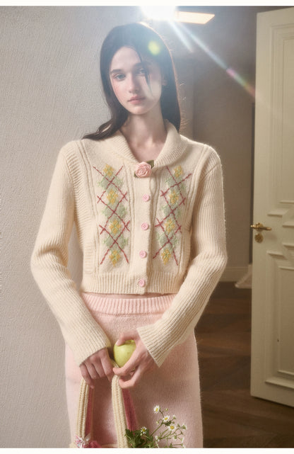 Cosagach Cream Wool Knit Cardigan &amp; Skirt Set