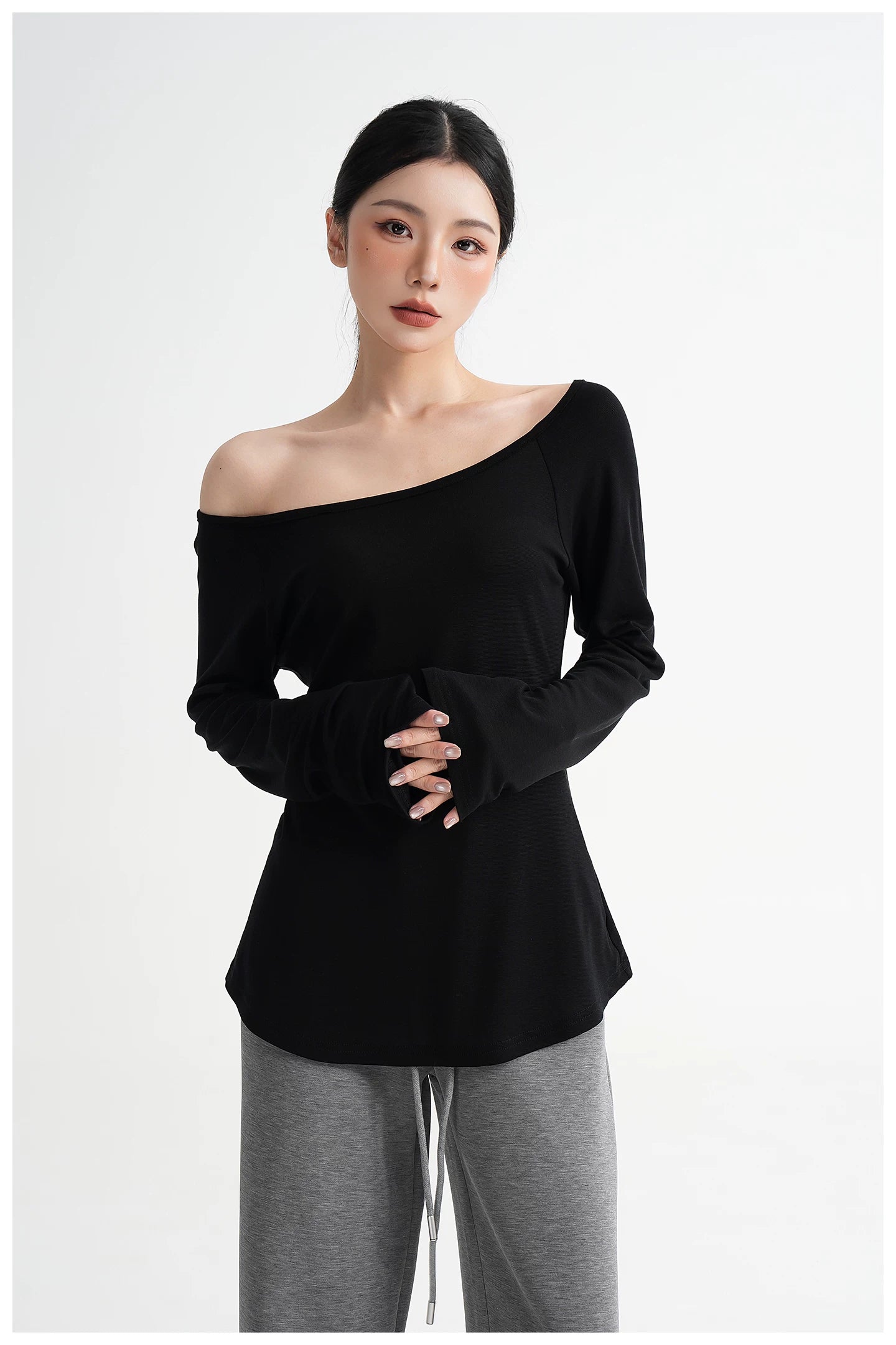 Waist-Cinching Fitted Long Sleeve T-Shirt
