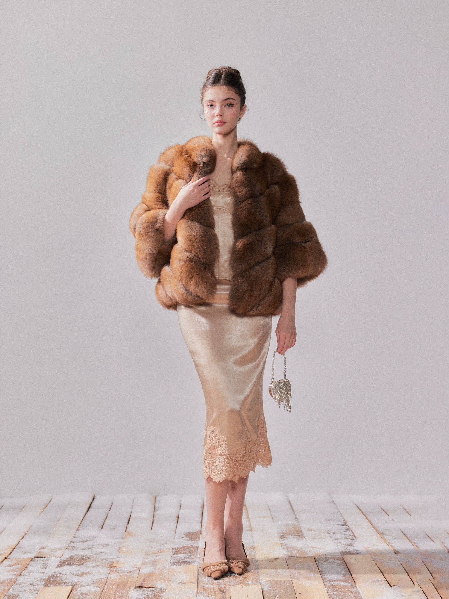 Gilded Amber Saga Fox Fur Short Coat