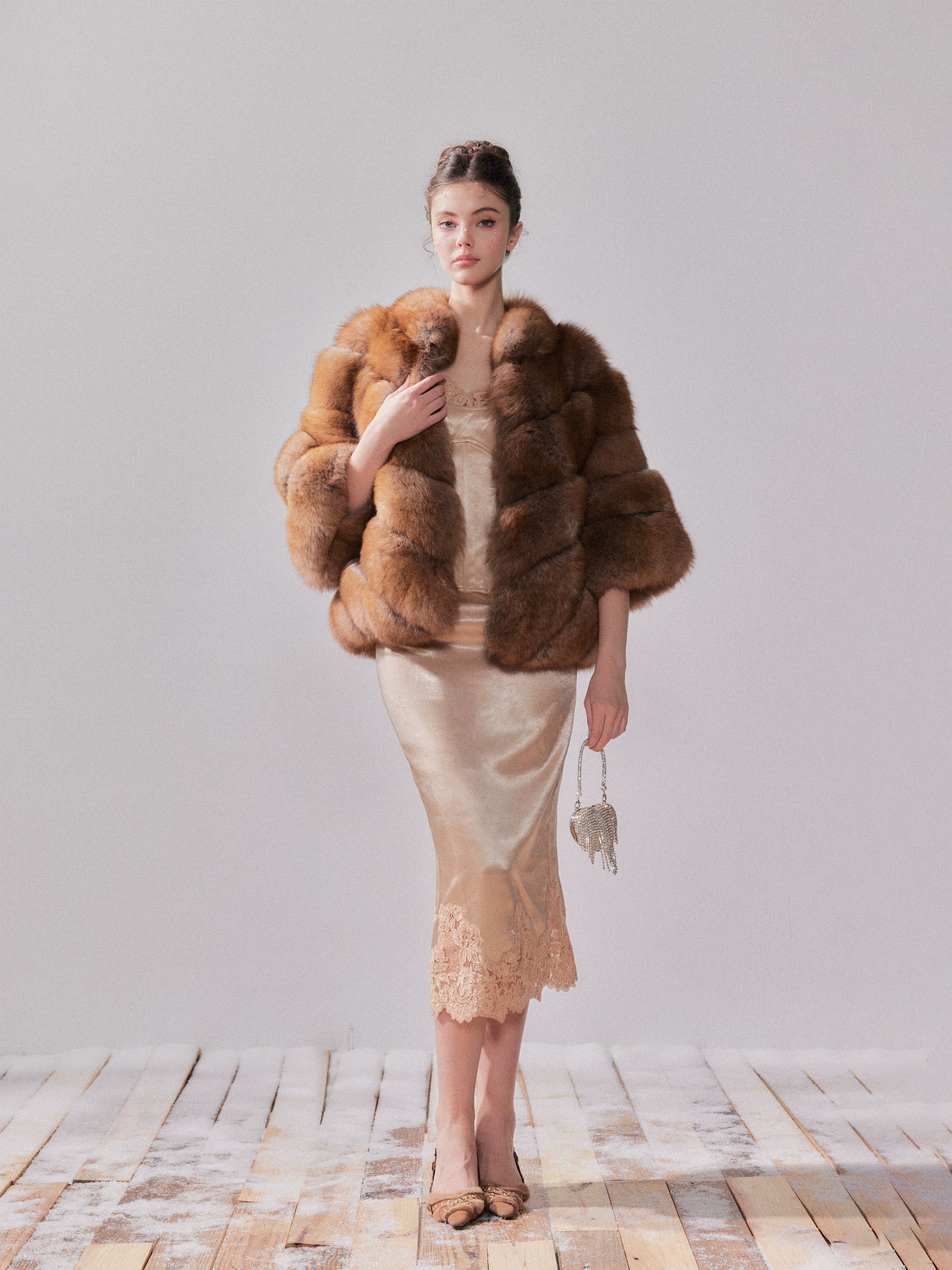 Gilded Amber Saga Fox Fur Short Coat