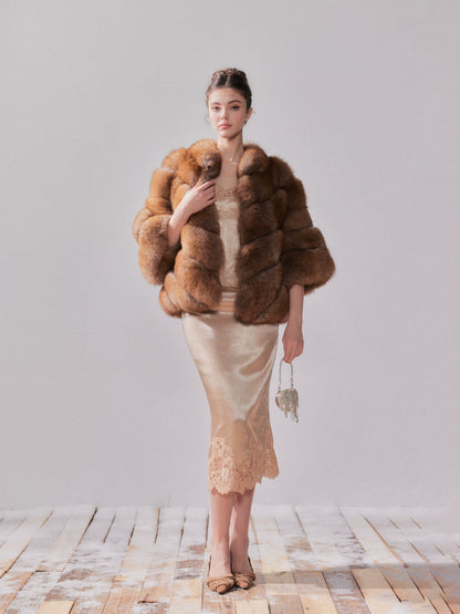 Gilded Amber Saga Fox Fur Short Coat