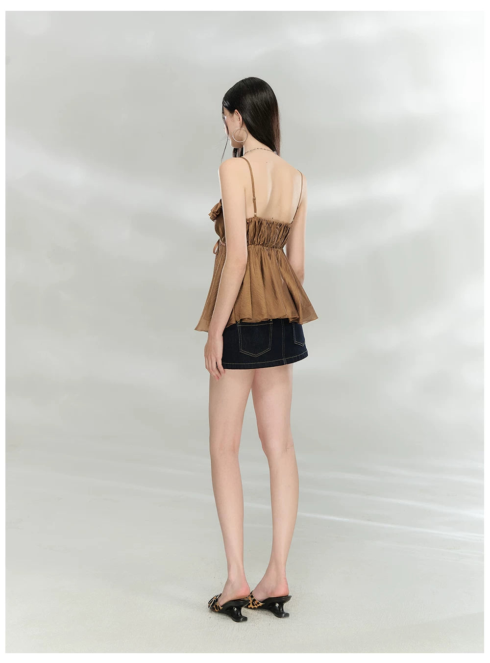 Ruffled Trim Acetate Slim-Fit Camisole