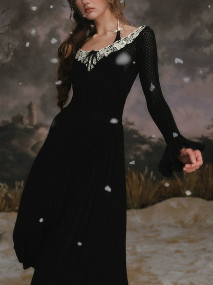 Floral Symphony Faux-Layer Knit Dress