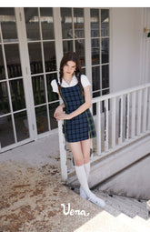 Plaid Patchwork Suspender Dress - CHINASQUAD