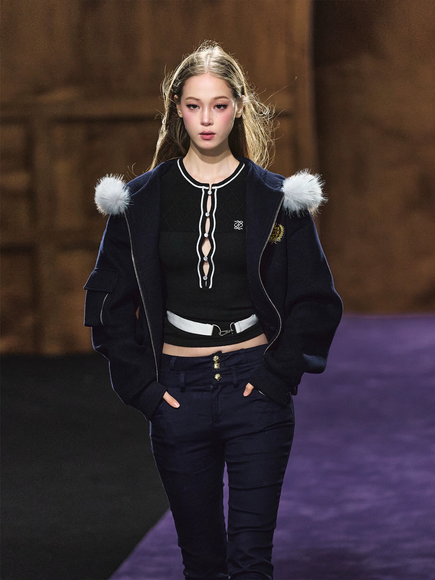 Wool-Blend Faux Fur Trimmed Fleece Hoodie