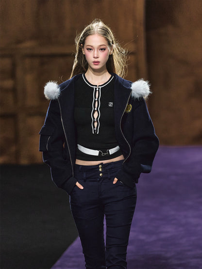 Wool-Blend Faux Fur Trimmed Fleece Hoodie